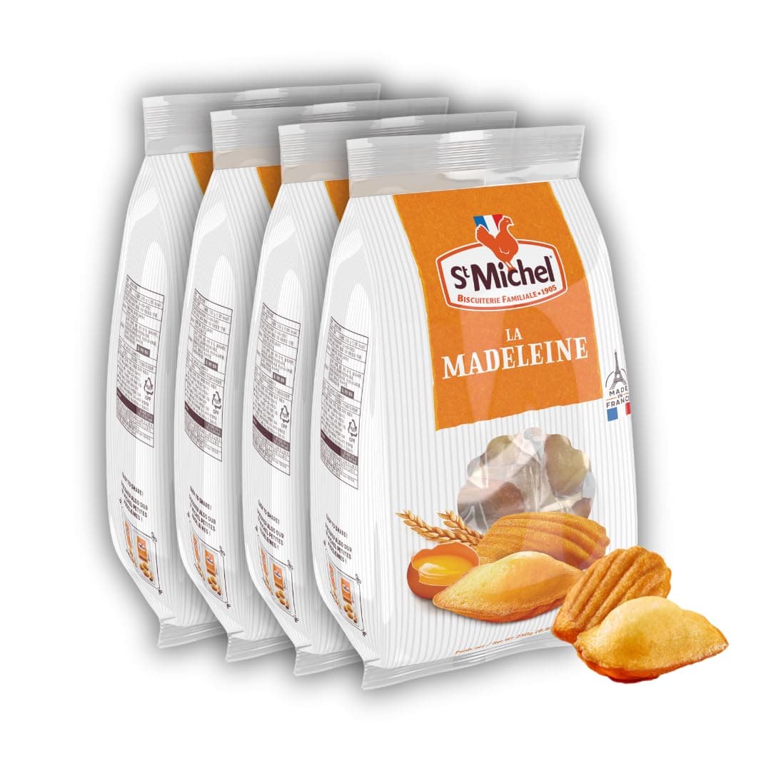 Traditional Madeleines French Sponge Cakes Made In France, Pack of 4 (250g each) Non-GMO. Total of 40 Individually Wrapped All Butter Traditional Madeleines Sponge Cakes