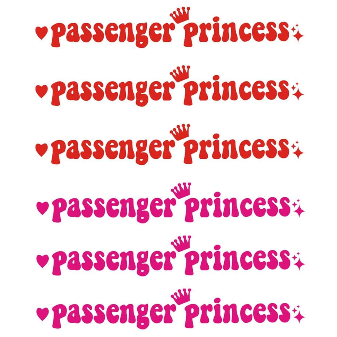Passenger Princess Sticker, 6 Sheets Passenger Princess Auto Parts, Vinyl Stickers for Cars Bumper Mirror, for Car Windows Laptops Mugs, Multicolor, Reflective red, Rose red, 14 * 2 cm