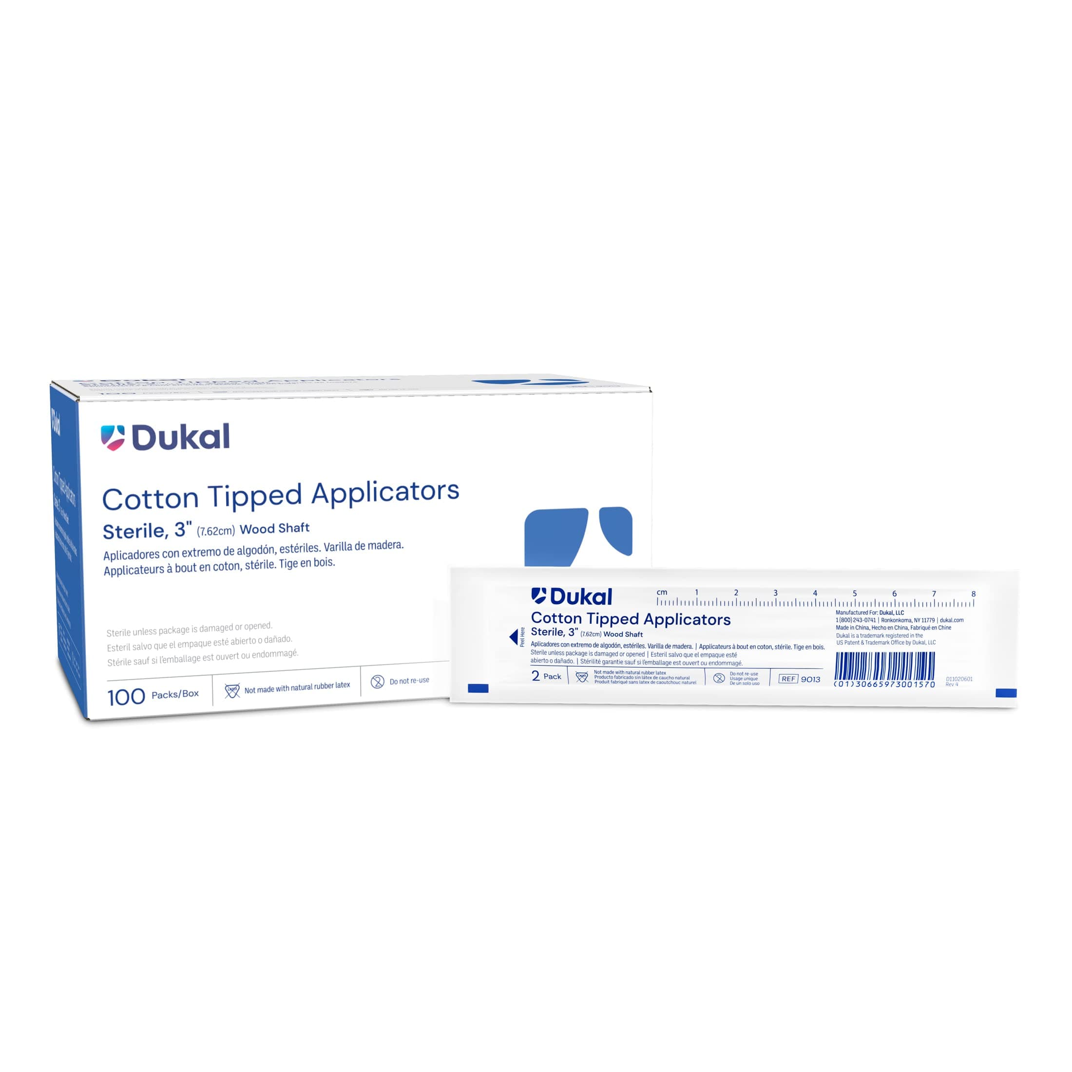 Dukal Cotton Tipped Applicators 3". Pack of 200 Swabsticks Wood Shaft. 100% Cotton Tip, Sterile Swabsticks for Medical Applications. Single use Wood Sticks with Single Tip, 9013