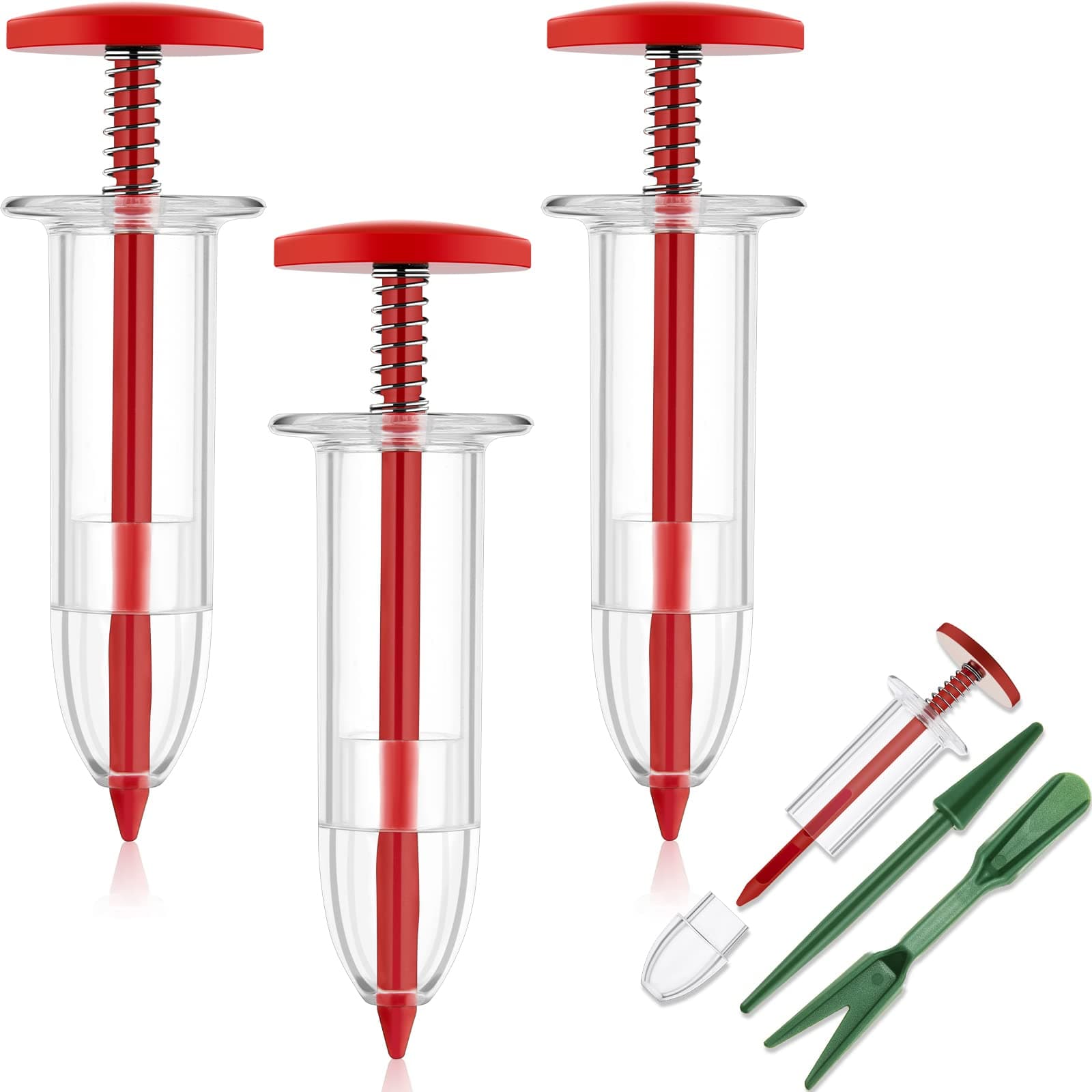 Flutesan 6 Pcs Mini Sowing Seed Dispenser Sower with 2 Transplanting Tools Hand Spreader Garden Seed Planter for Carrot Lettuce Grass and Spinach Sower(Red)