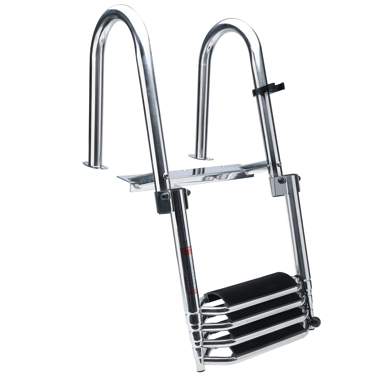 Amarine Made 4 Step Pontoon Boat Ladder Stainless Steel Marine Rear Entry Telescoping Ladder with Extra Wide Steps