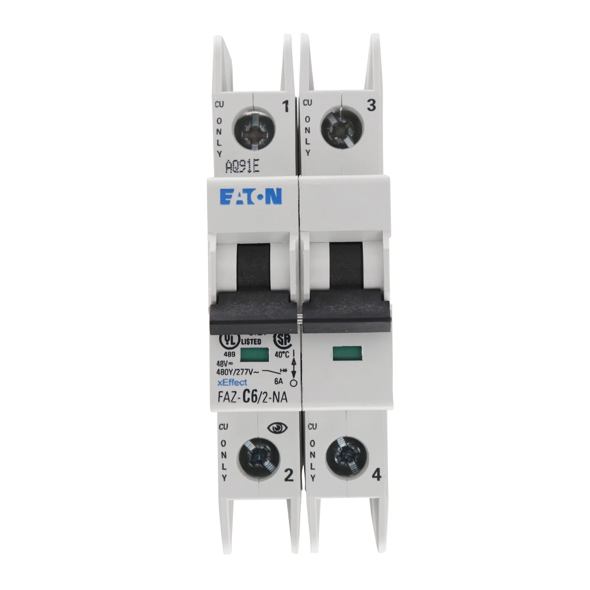 Eaton FAZ-C6/2-NA, 6 Amp Two-Pole C-Curve UL 489 Miniature Circuit Breaker