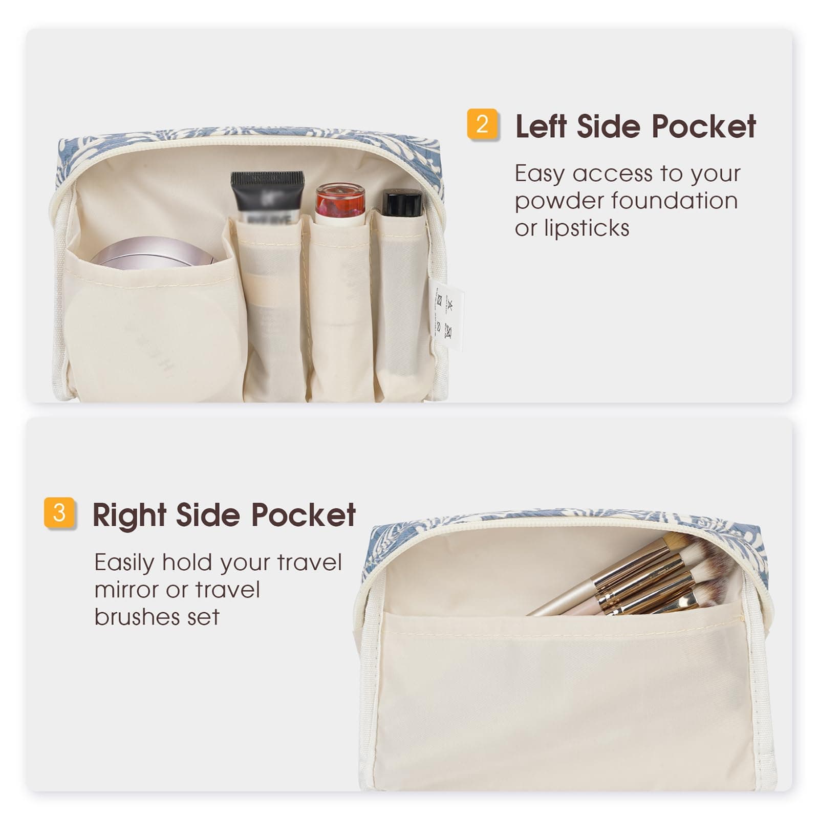 Narwey Small Makeup Bag for Purse Travel Makeup Pouch Mini Cosmetic Bag for Women (Small, Blue Leaf)