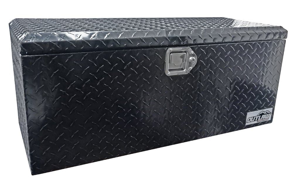 Outlaw OU2002 ATV/UTV Rear Aluminum Storage Box Rack Cargo Mount Trunk Luggage - Offroad Trail Storage Container for Quads, Four Wheeler, Utility Vehicles - Weather Proof - Black Powder Coat