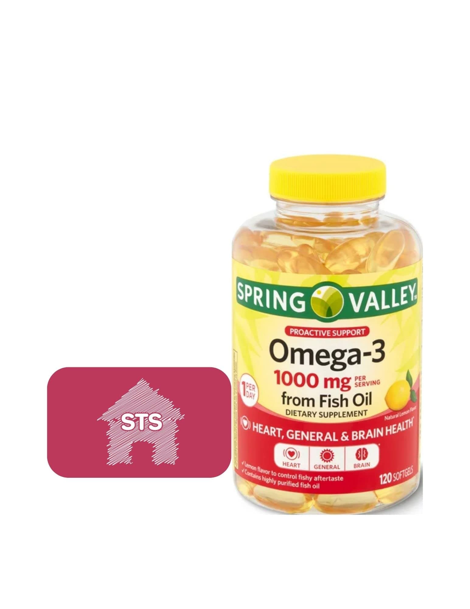 Spring Valley Omega-3 from Fish Oil, 1000 mg, 120 Count + STS Fridge Magnet.