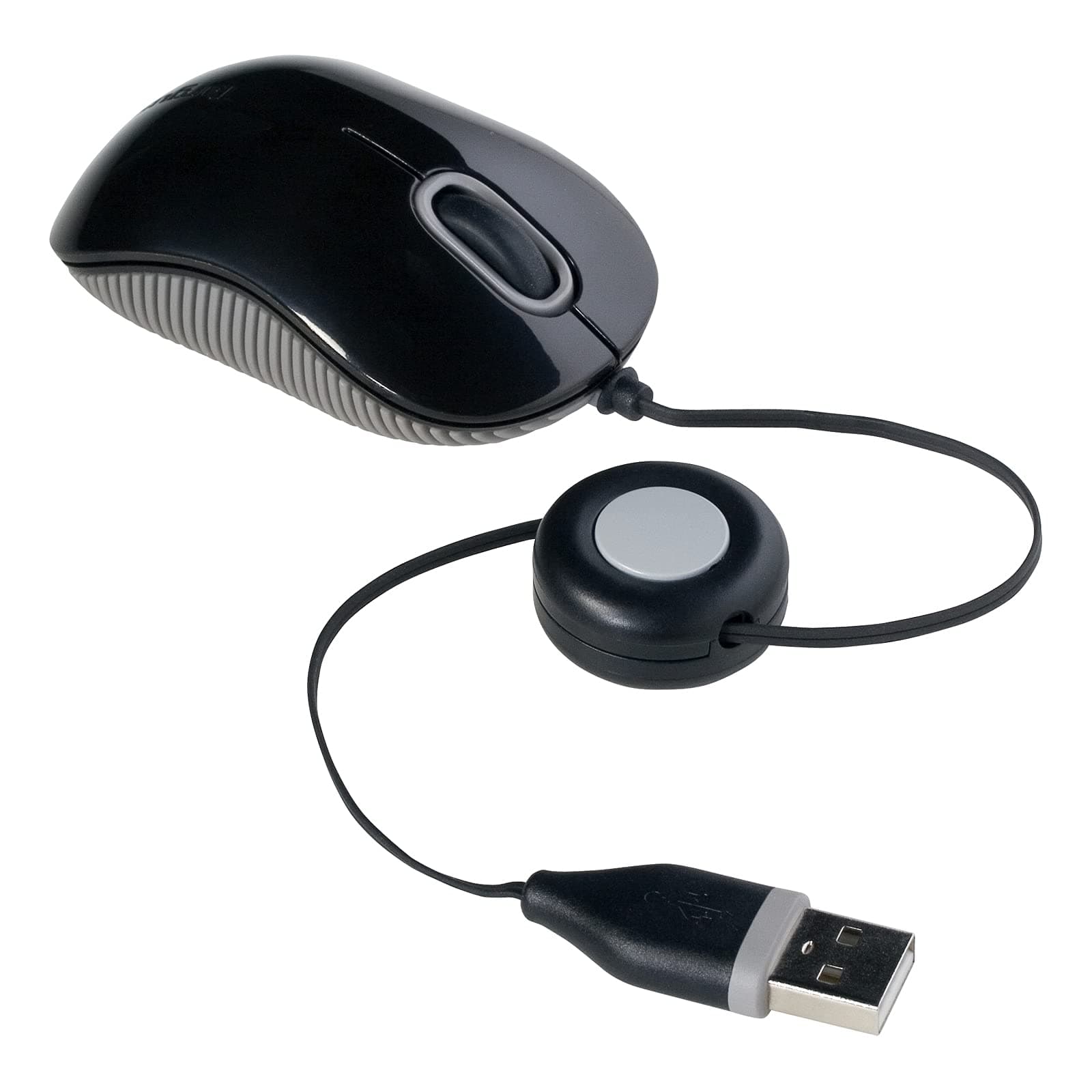 Compact Mouse with Blue Trace Technology for Tracking and Retractable 2.5-Foot USB Cord, Adjustable Cord Mouse Supports Windows, Mac, and Netbooks, Black/Gray (AMU75US)