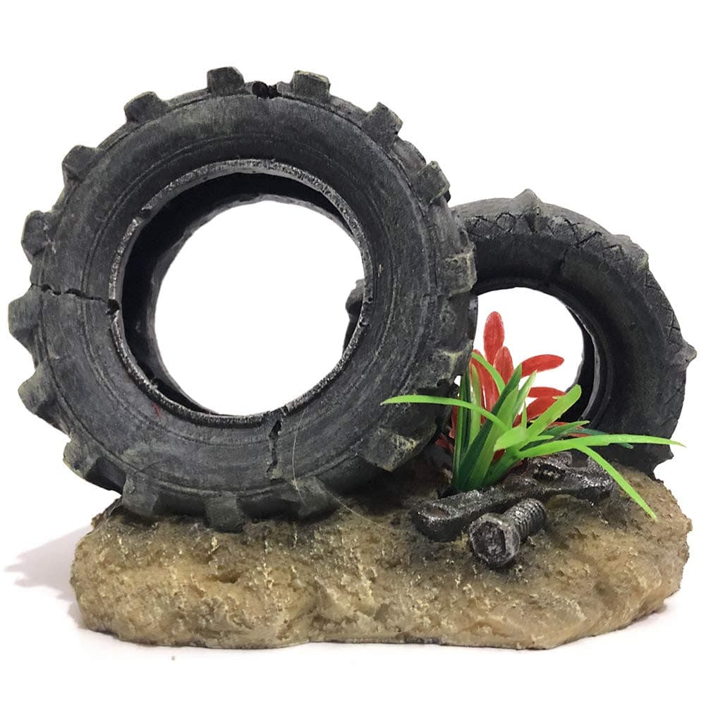 SLOCME Aquarium Tyre Decorations - Resin Material Tyre Decorations，Fish Tank Tyre Ornament Aquarium Environment Friendly Decorations