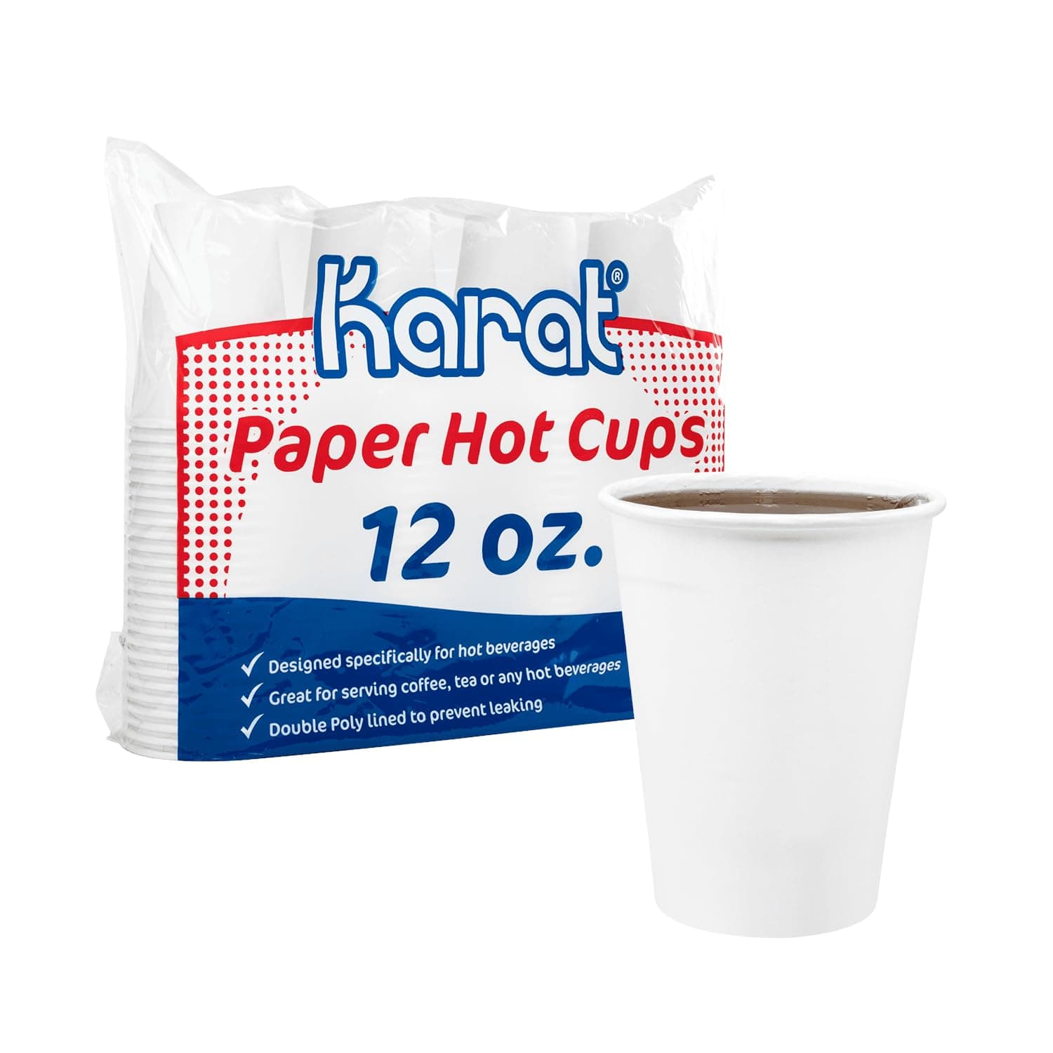 Karat [12oz - 300 ct White Paper Hot Cups, Disposable Coffee Cups, Perfect for To Go Drinks and Parties, Sturdy, Heat Resistant, and Ideal for Hot and Cold Beverages C-HC12W (300)