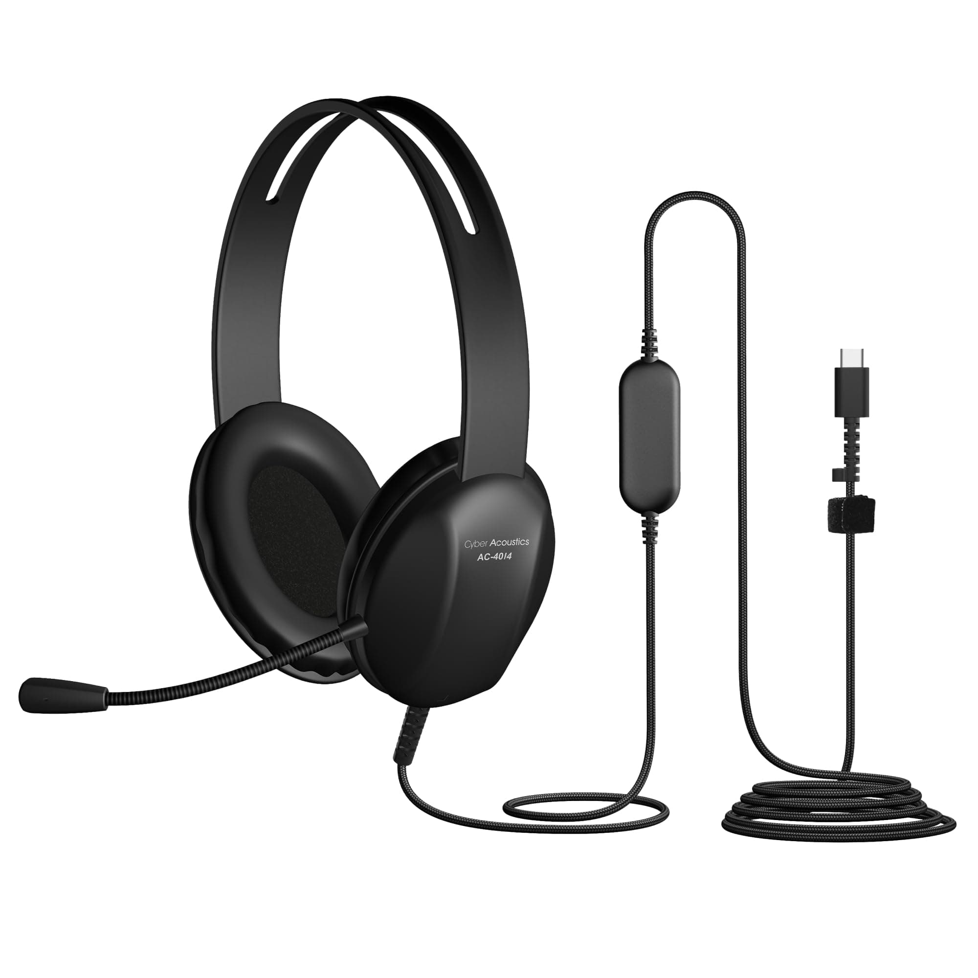 Cyber Acoustics USB-C (AC-4014) Computer Headset with Microphone, Wired Headset with Noise Cancelling Mic for PC, Laptop, Office & Work from Home, Durable Classroom Design