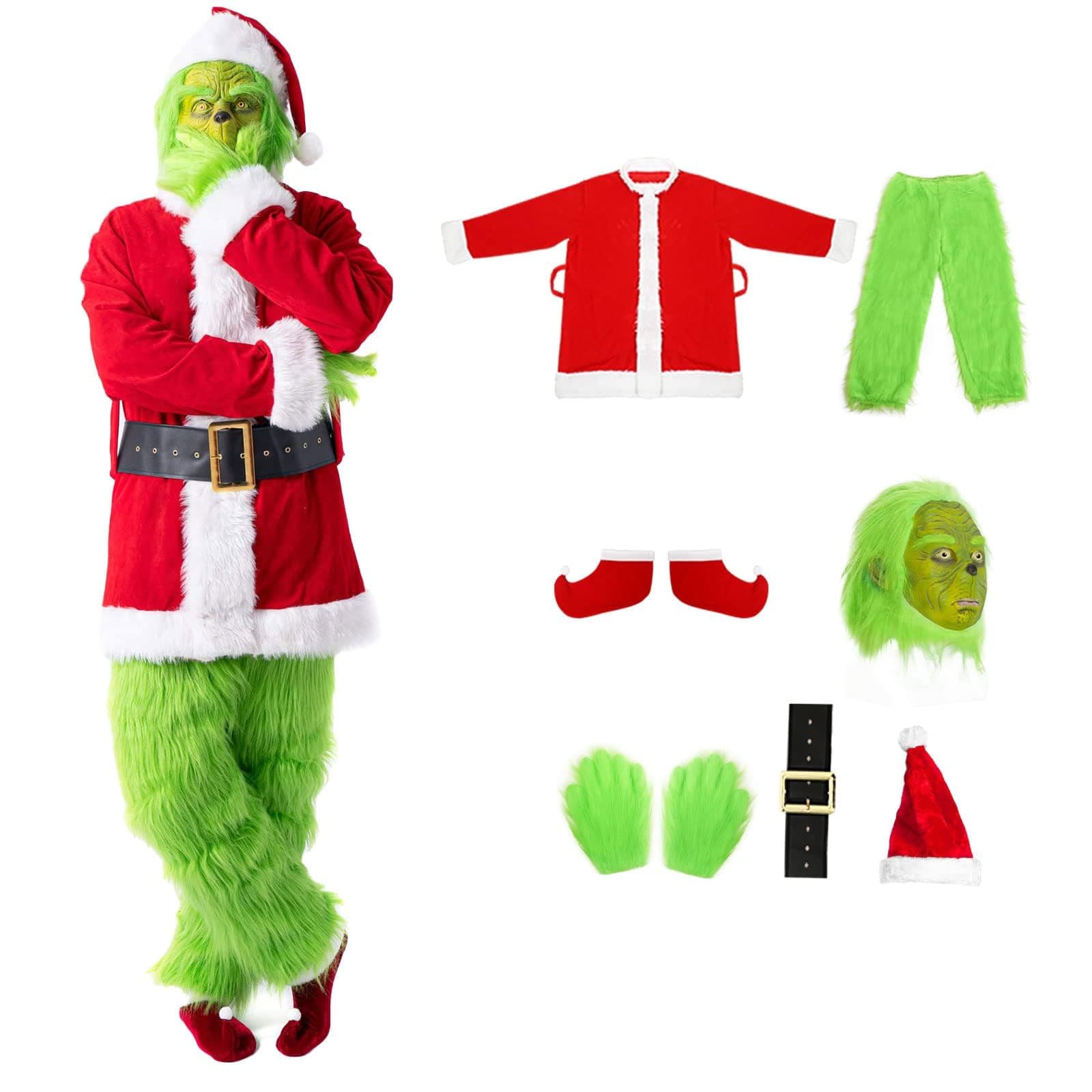 Adult Costume Set 7PCS, Halloween Christmas Costume for Men Deluxe Furry Adult Santa Suit Outfit