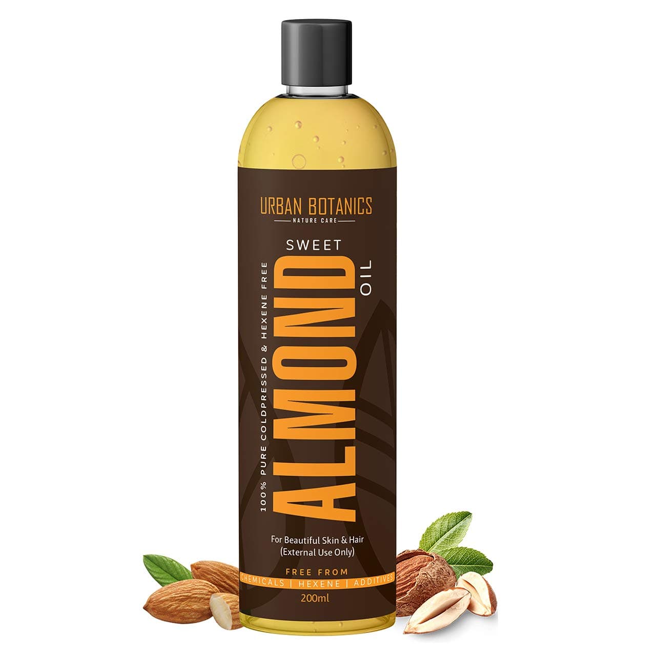 UrbanBotanics® Pure Cold Pressed Sweet Almond Oil for Hair and Skin, 200ml (Odorless)