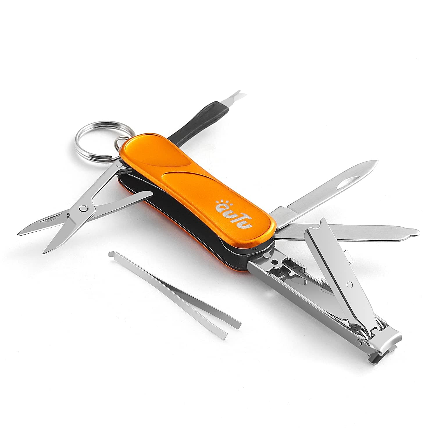 OUTU EDC Keychain Multitool, 7 in 1 Mini Folding Pocket Tool with Gift Box for Camping, Fishing, Hunting, Outdoor, Survival (Orange)