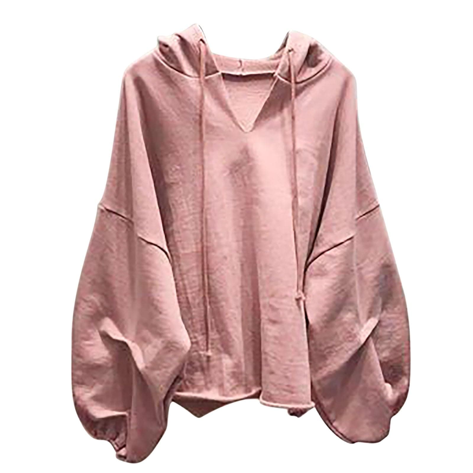 Women's Hoodies Baggy Sweatshirts Blouse Ladies V Neck Drawstring Loose Pullover Trumpet Sleeve Solid Hooded Tops Womens Fall Casual Joggy Sports Sweatshirt