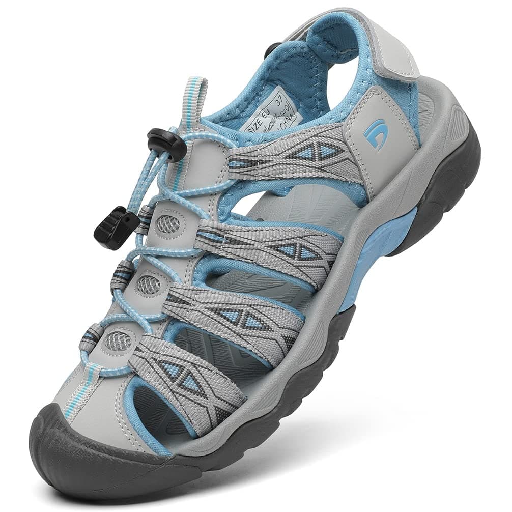 Dannto Women's Sport Hiking Sandals Closed Toe Outdoor Athletic Walking Sandal Lightweight Summer Water Shoes, Beige, 9