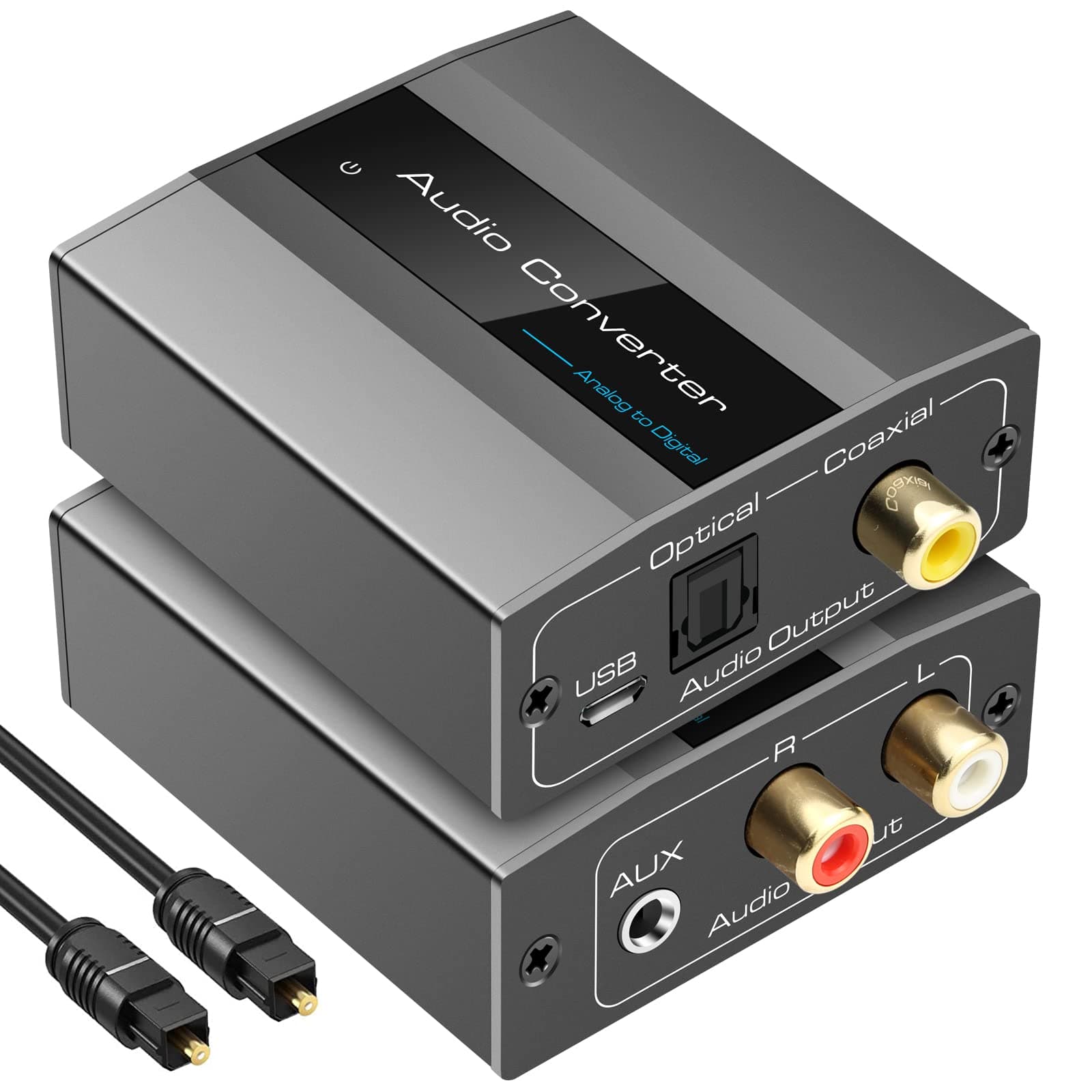 Analog to Digital Audio Converter RCA to Optical with Cable RCA L R or 3.5mm Jack to Toslink and Coaxial Adapter for Soundbar