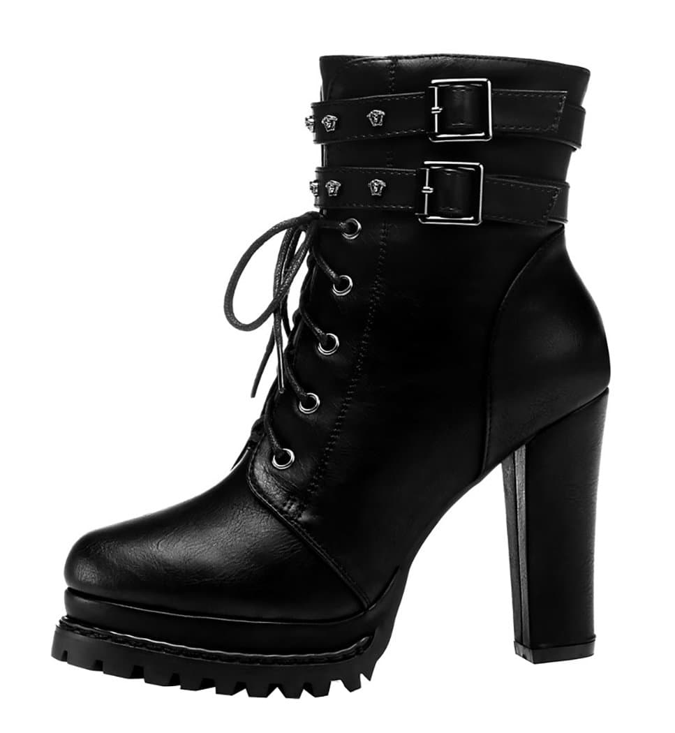 MUYU Women Winter New British Style Lace-up with Buckle Short Boots