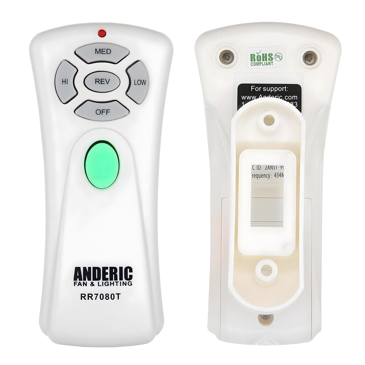 Anderic UC7080T Remote Control for Ceiling Fans - Remote Control with Wall Mount (Receiver not Included) - CHQ7080T CHQ7081T (with Up Light & Reverse Keys - RR7080T)