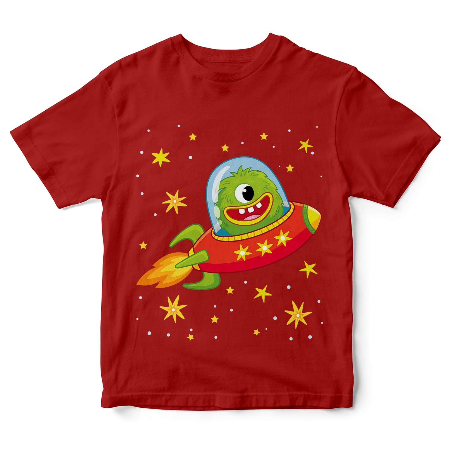 WALLABY KIDS Boys & Girls Cute Furry Alien on a Rocket Space Theme 100% Cotton Unisex Kids T-Shirt