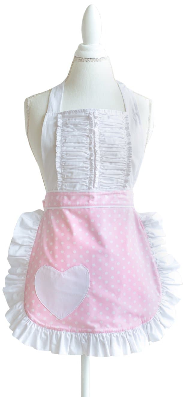 50s Style Vintage Darling Polka Dot Apron in Baby Pink, One Size