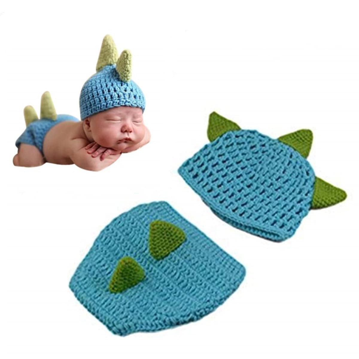 Newborn Crochet Knitted Outfit Dinosaur Hat/Pants Photography Props Costume Set (0-12 Months)