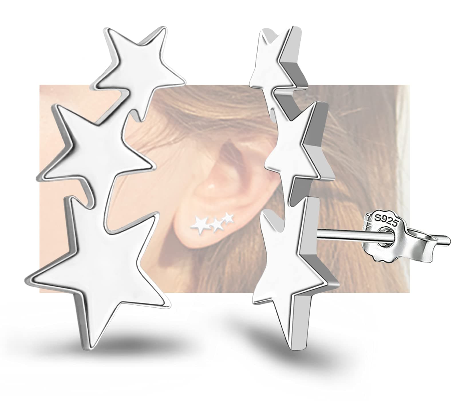 Sterling Silver Star Stud Earrings For Girls Women - Hypoallergenic Stars Post Earrings for Girls Teens Women
