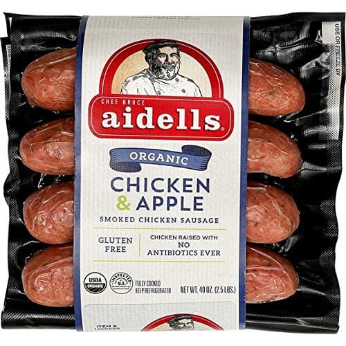 Aidells Smoke Organic Chicken Apple Sausage, GLUTEN FREE NO NITRITES NO ADDED HORMONES NO MSG 40 Oz | Pack of 2