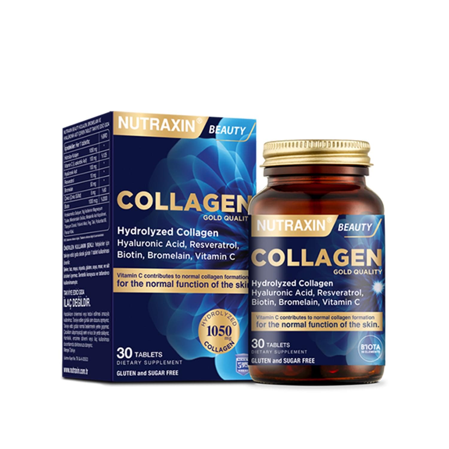 Beauty Collagen Gold Quality Tablets – With Hydrolyzed Collagen, Supports Skin Elasticity, Hair & Nail Strength, Anti-Aging Beauty Supplement for Women & Men – 30 Tablets