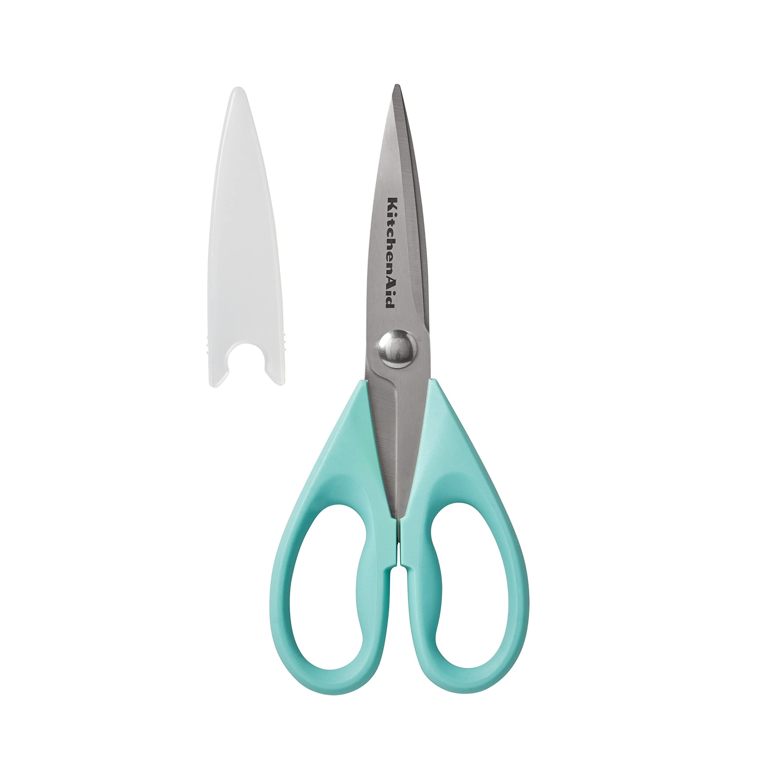KitchenAid All Purpose Kitchen Shears with Protective Sheath Durable Stainless Steel Scissors, Dishwasher Safe, Soft Grip Comfort Handle, 8.72 Inch, Aqua Sky