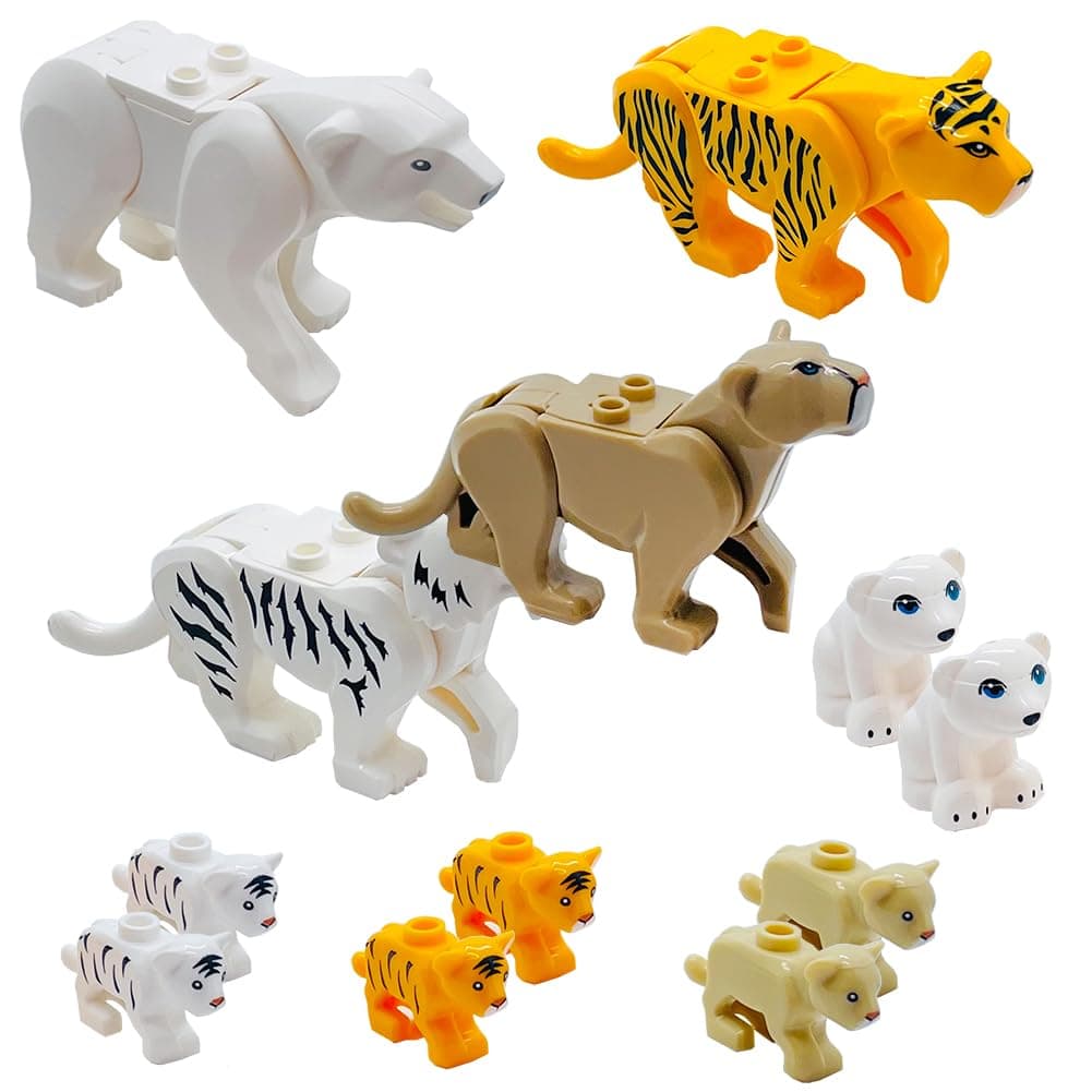 12pcs Animals Mini Figures Friends Sets with Baby Building Block Farm Zoo Animals Toy for Boys Girls 6-7-8-9-10-11-12 Kits Tiger Leopard Bear