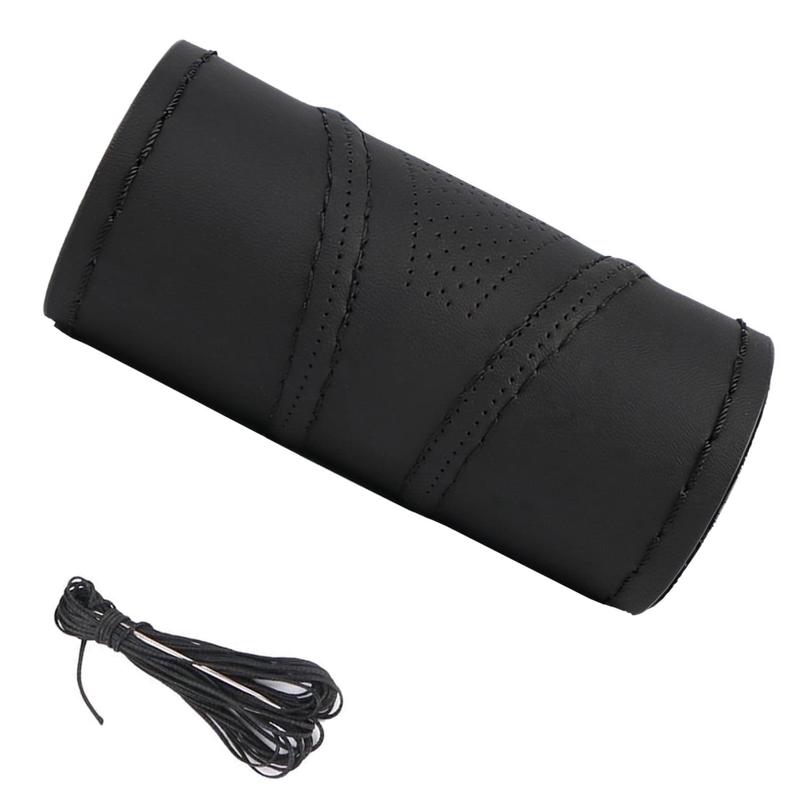 Micro Fiber Leather Car Steering Wheel Cover Stitch On Wrap with Needle & Thread Anti-Slip Auto Steering-Wheel Case DIY 14 Inch for Honda Civic Etc.Black