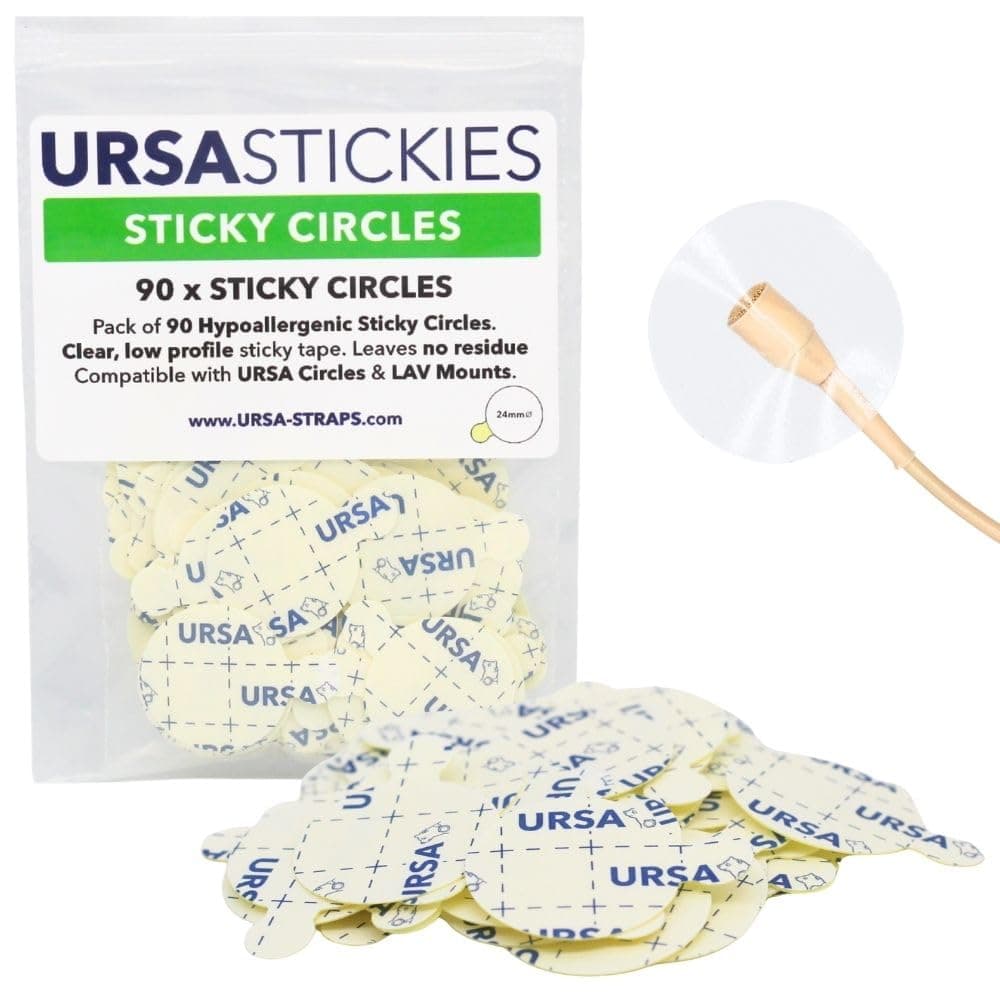 URSA Sticky Circles - Pack of 90 | Hypoallergenic Double-Sided Sticky Tape for Lavalier Lapel Mics | 0.94" Diameter Lav Mic Stickies | Leaves No Residue | Compatible with Rode, Sennheiser, Tascam Mics
