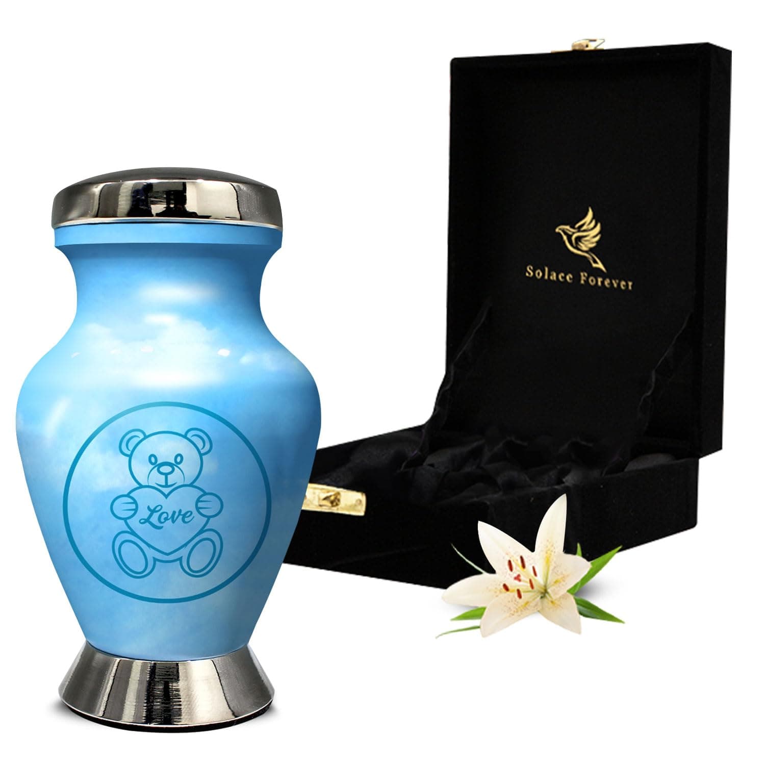 Blue Baby Urn - Infant Urn for Baby Boy & Girl Ashes - Mini Teddy Bear Urn for Ashes with Box & Bag - Baby Keepsake Urn - Tribute to Your Loved Kid with Baby Boy Urn - Small Urn for Babies