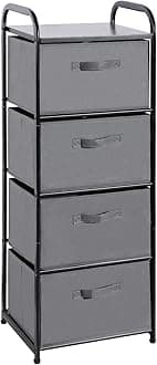 MAX Houser 4 Drawer Fabric Dresser Tall Storage Tower, Dresser Chest with Wood Top, Vertical Nightstand Side Organizer Unit with Metal Frame for Closets Bedroom Nursery Room Hallway(Leaden)