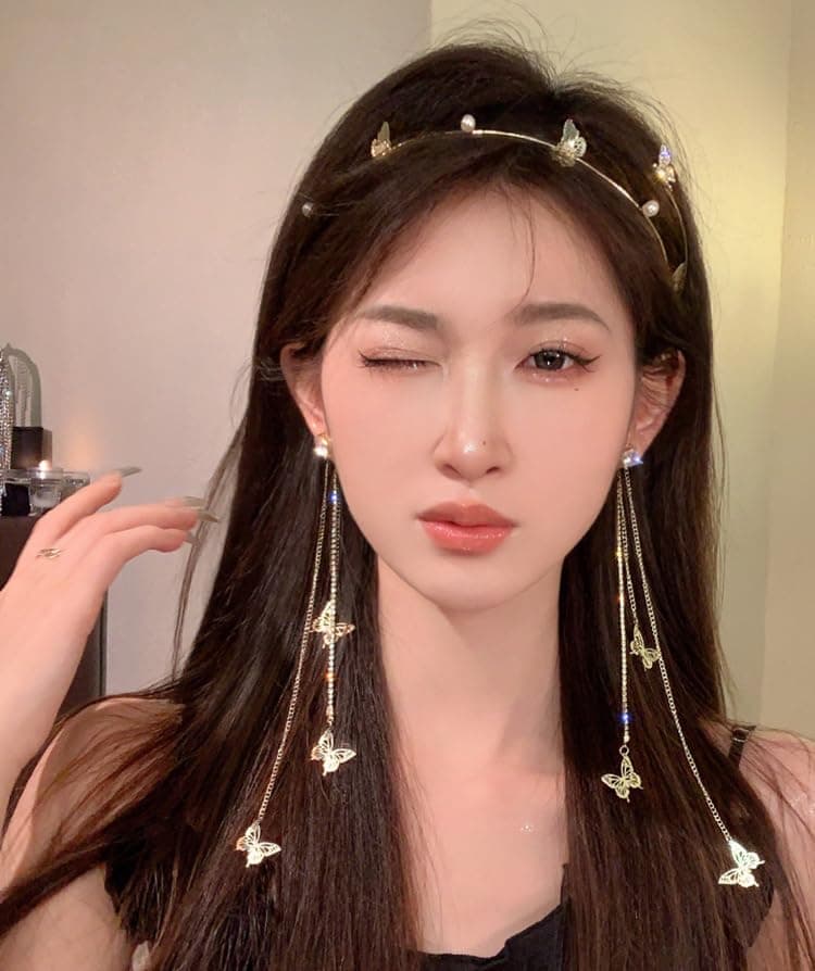 Wedding Butterfly Headband Head Chain Silver Tassel Hair Hoop Band Hair Vine Vintage Decorative Headwear Headpieces Hair Accessories for Women and Girls Headdress(02) (01, one size)