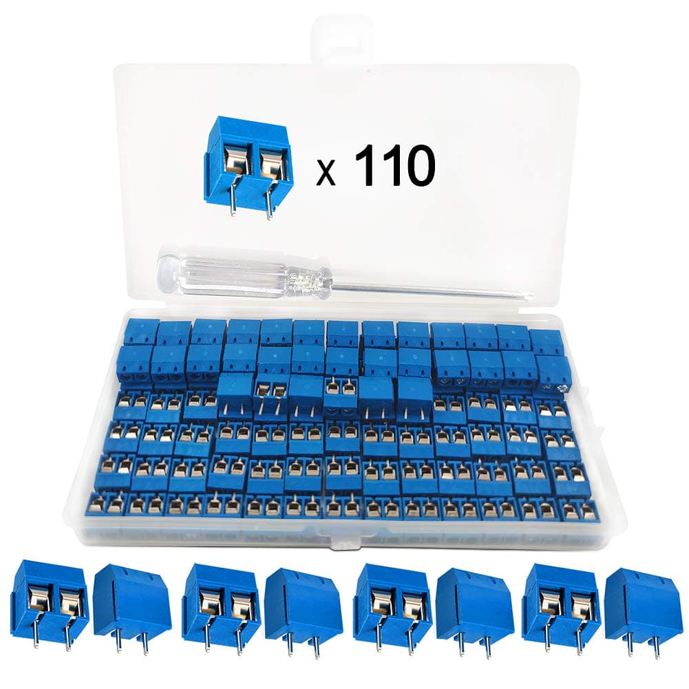 YIXISI 110 PCS Universal PCB Board Kit, 5mm Pitch 2 Pin PCB Mount Screw Terminal Block Connector for Arduino
