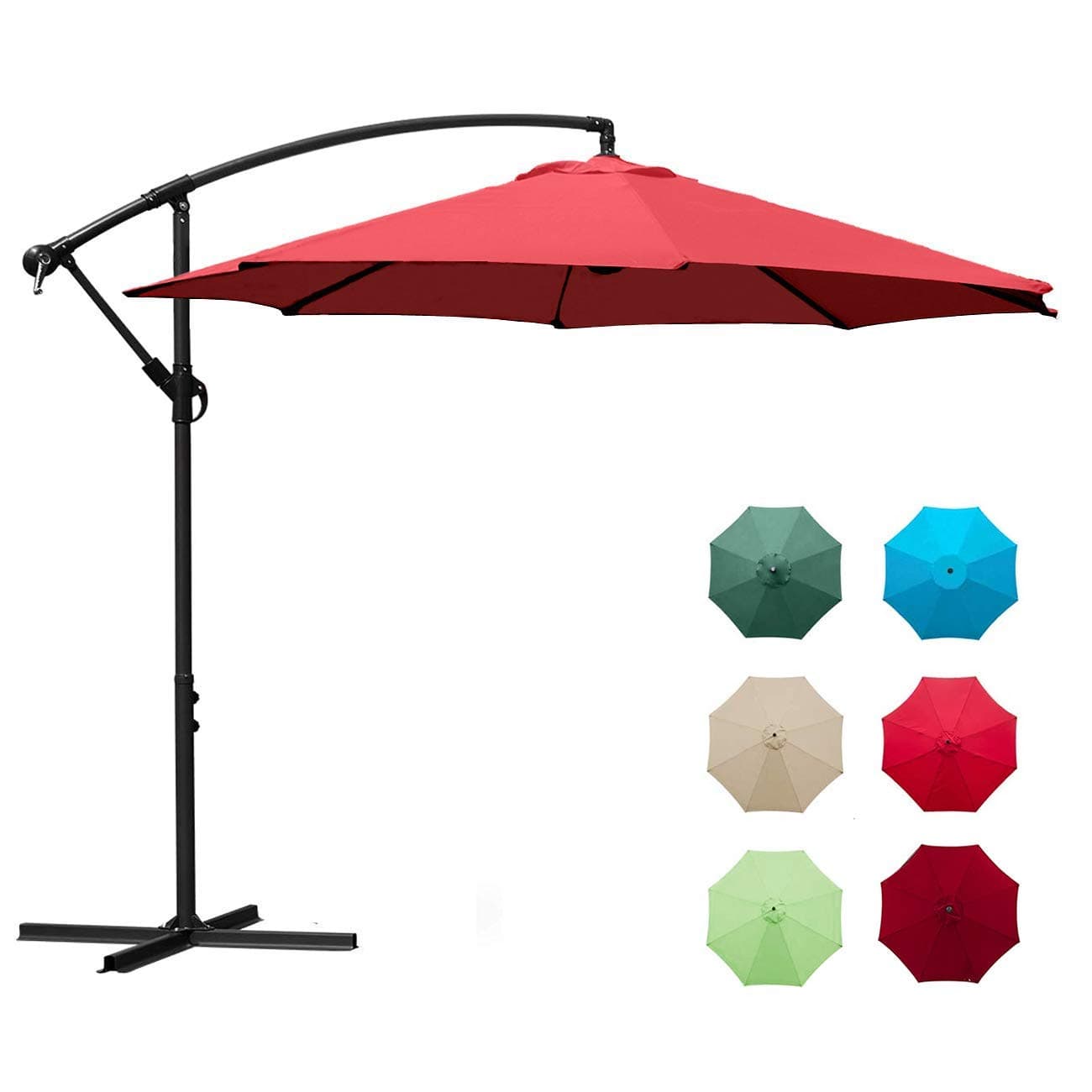 Aclumsy Offset Umbrella - 10Ft Cantilever Patio Hanging Umbrella, Easy Tilt Adjustment, Polyester Shade, 8 Ribs for Backyard, Poolside, Lawn and Garden - Red