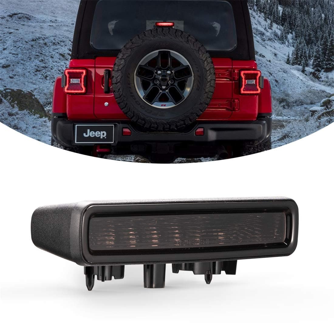 LED 3rd Brake Light Compatible for 2018-2023 Jeep Wrangler JL Accessories Third Brake Light High Mount Stop Light (Black Housing Smoke Lens)