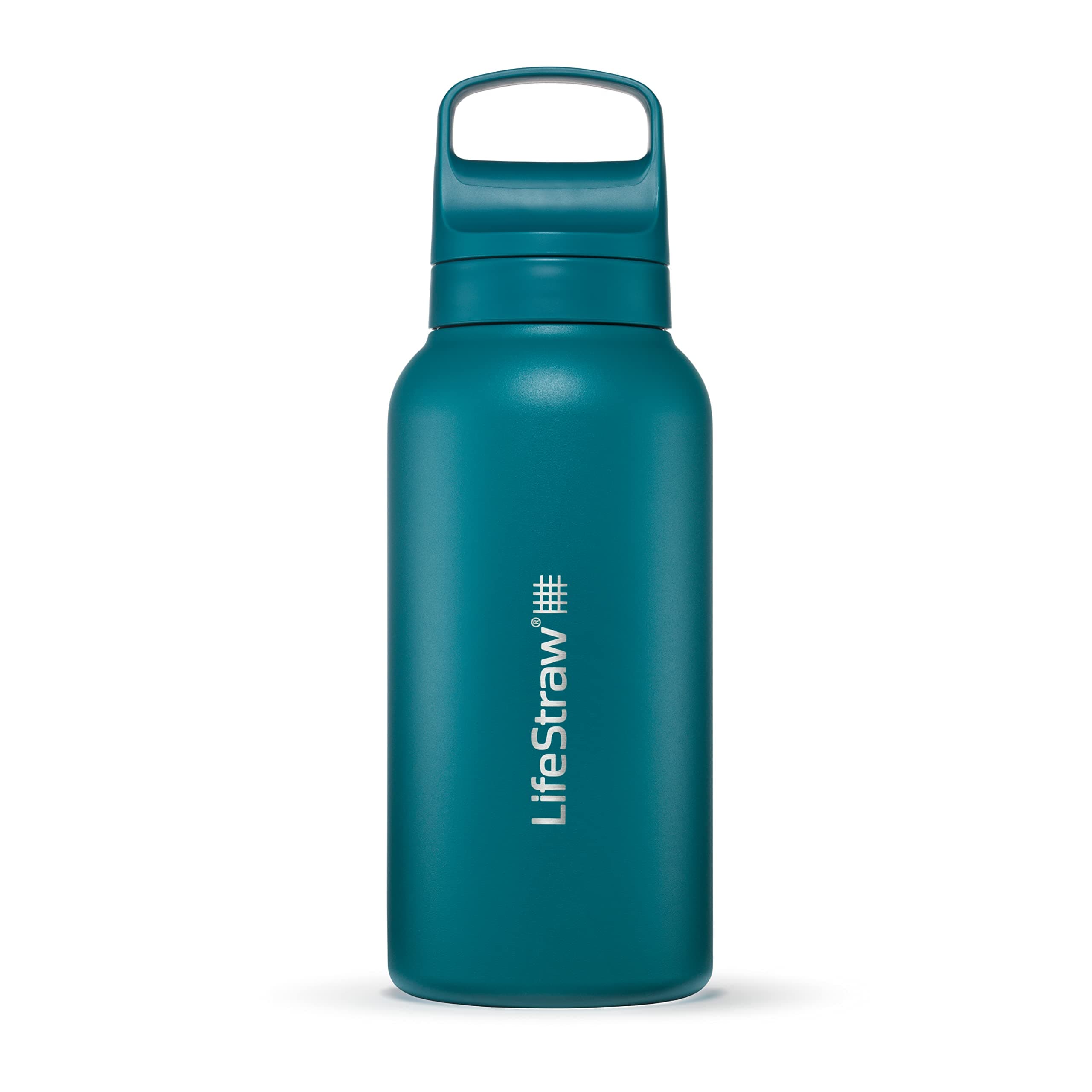 LifeStraw Go Series - Insulated Stainless Steel Water Filter Bottle for Travel and Daily Use Removes Bacteria, Parasites and Microplastics to Improve Taste, 1L Laguna Teal