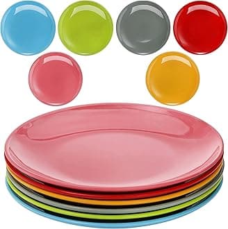 6 Pack Melamine Plates, 28cm/11inch 100% Melamine Dinner Plates, Colorful Flat Bottom Dinnerware Dishes for Daily Indoor Outdoor Use, Dishwasher Safe, Break-Resistant, Multicolor