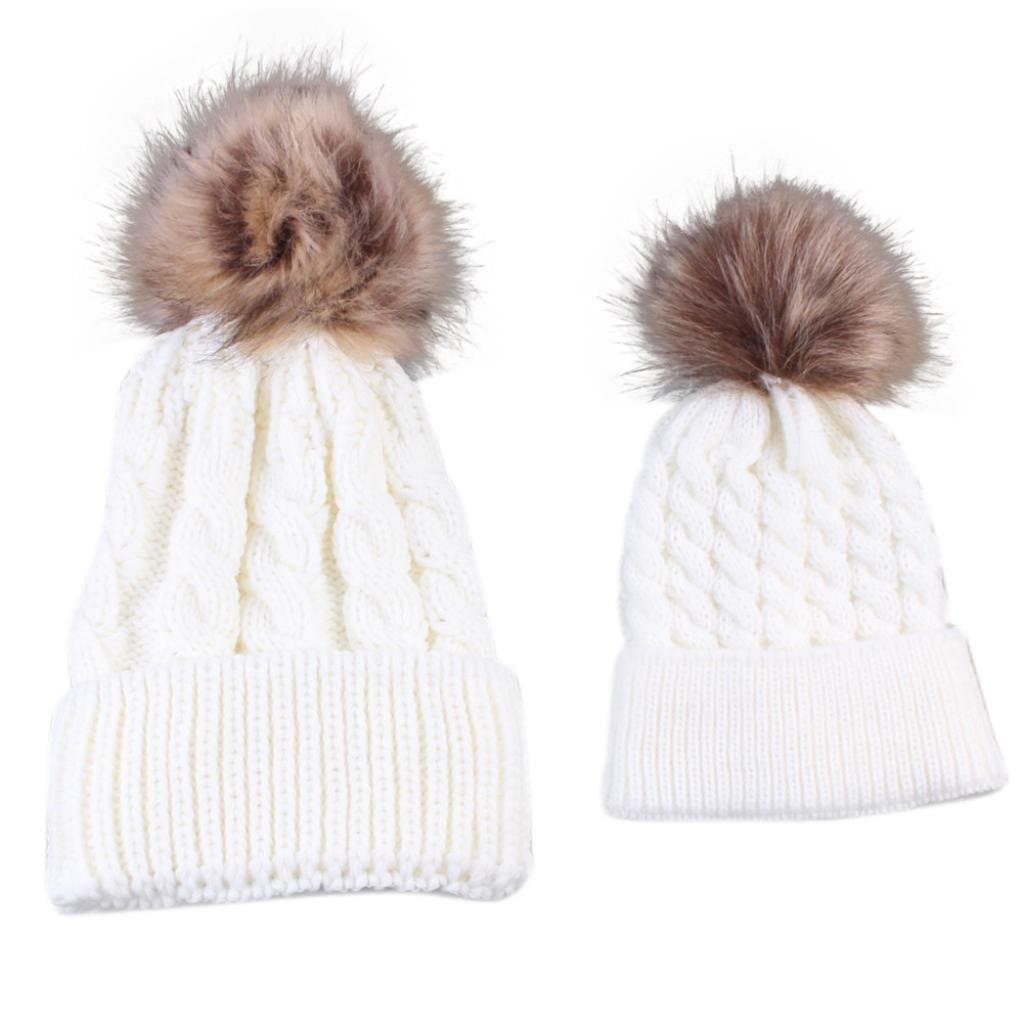 Mom and Baby Hat,Eenkula Cute New Toddlers Baby Winter Warm Mom and Baby Knitting Outside Keep Warm Hat (White)
