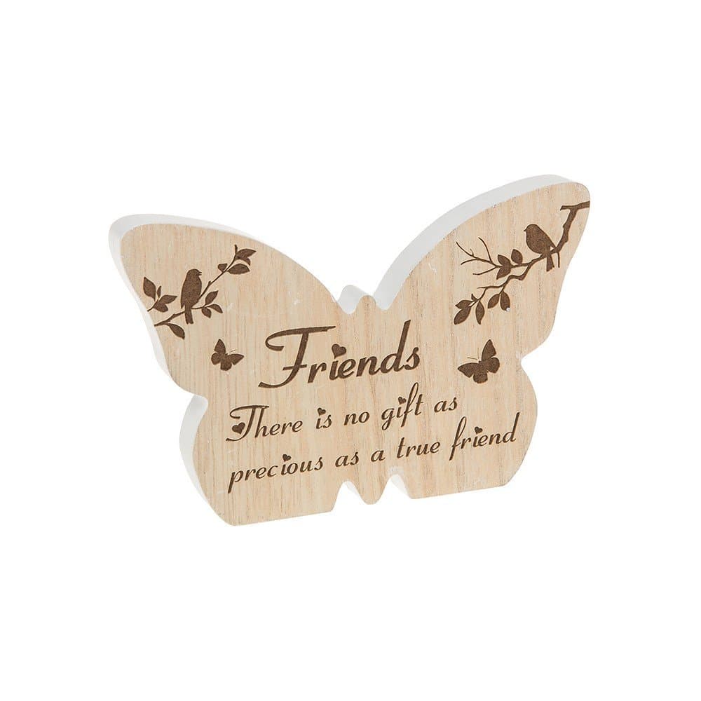 'Friends - There is no gift as precious as a true friend' Wooden Butterfly Shaped Free Standing Plaque