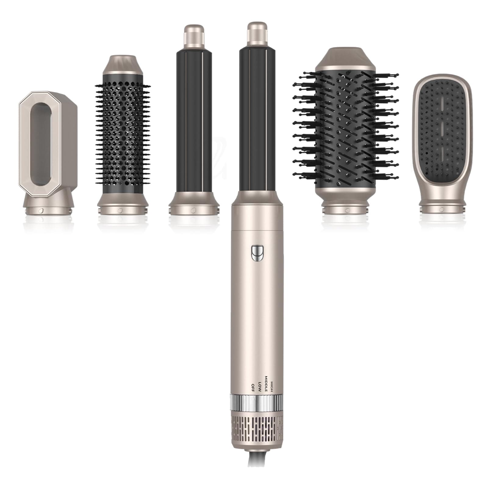 TANSHINE 6-in-1 Auto Hair Styler: Blow Dryer Brush, Hair Wrap Hairstyler, Hot Air Brush with Left & Right Curling Wand and Detachable Heads