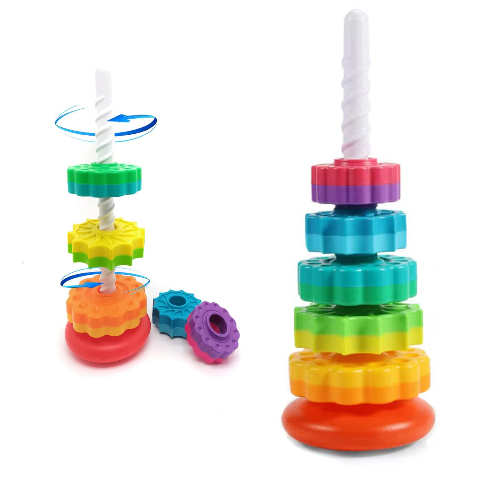 Spinning Stacking Toys, Educational Toddler Toy Stacking Rings Baby Toys, Montessori Toy for Girls and Boys, Spin Gears Christmas Birthday Gift for 1-3 Year Old