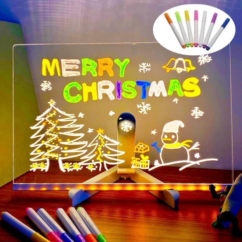 LED Note Board with Colors, Led Acrylic Message Board with Adjustable Stand, Light Up Acrylic Message Board with 7 Colors Pen, LED Drawing Board for Kids Christmas Gift (30 * 20cm)
