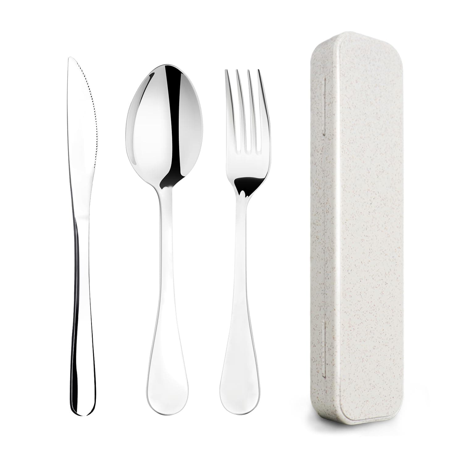 Cutlery Set with Case,Reusable Stainless Steel Travel Lunch Utensils with Fork Spoon Knife for Picnic School Office Flatware Set Mirror Polished Dishwasher Safe (3 PCS)