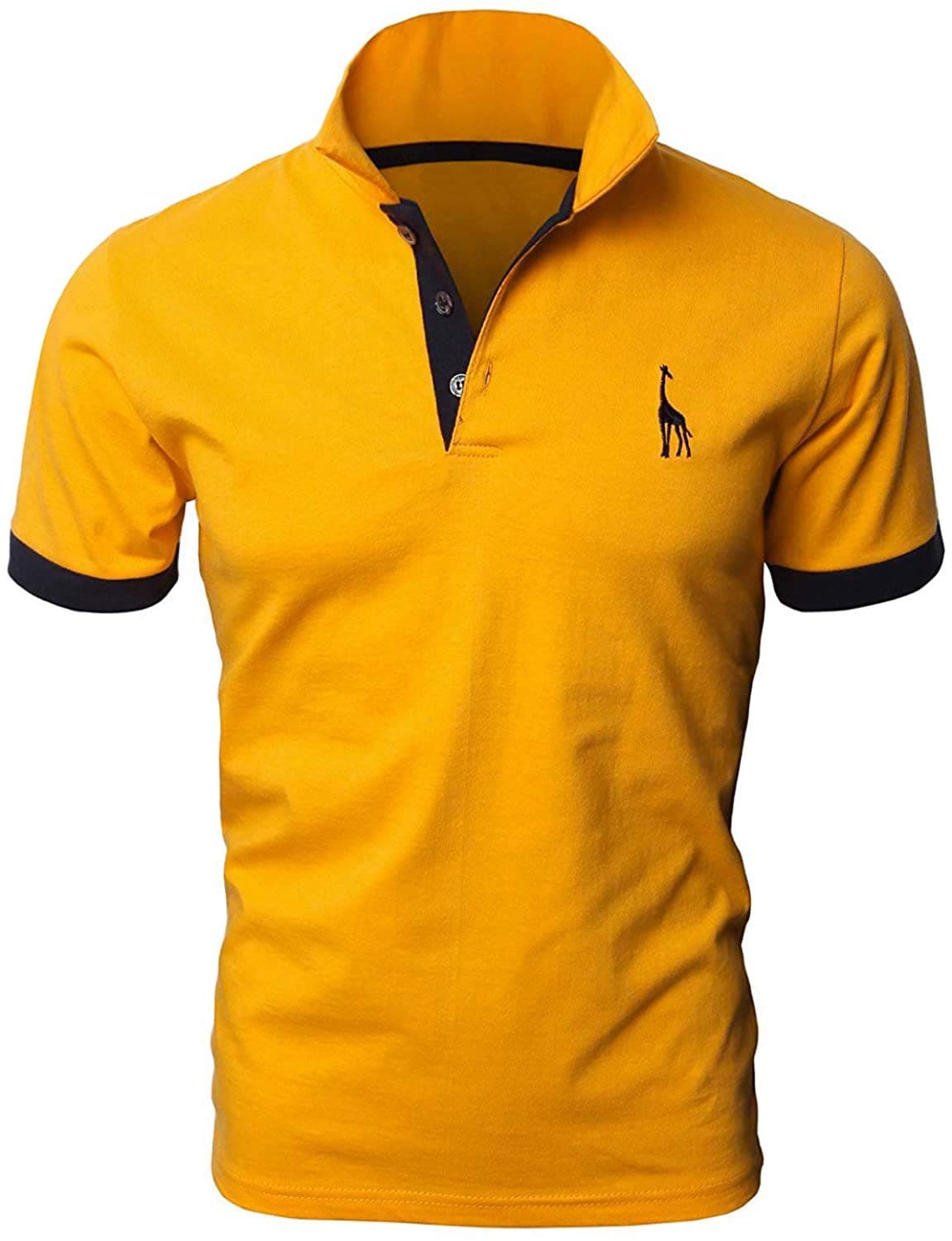 Mens Polo Shirts Short Sleeve Giraffe Embroidery Golf T-Shirt S-3XL