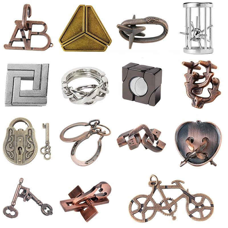 Ketsicart® Brain Teaser Puzzle, Metal Puzzle, Unlock Interlock IQ Test Game, Magic Trick Toy Gift for Kids and Adults (15 Pieces - Random)