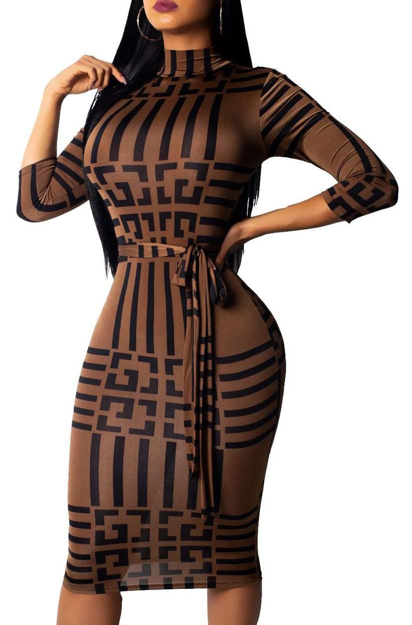 Women Sexy Dresses Bodycon Church 3/4 Sleeve African Print Pencil Party Office Dress Work with Split