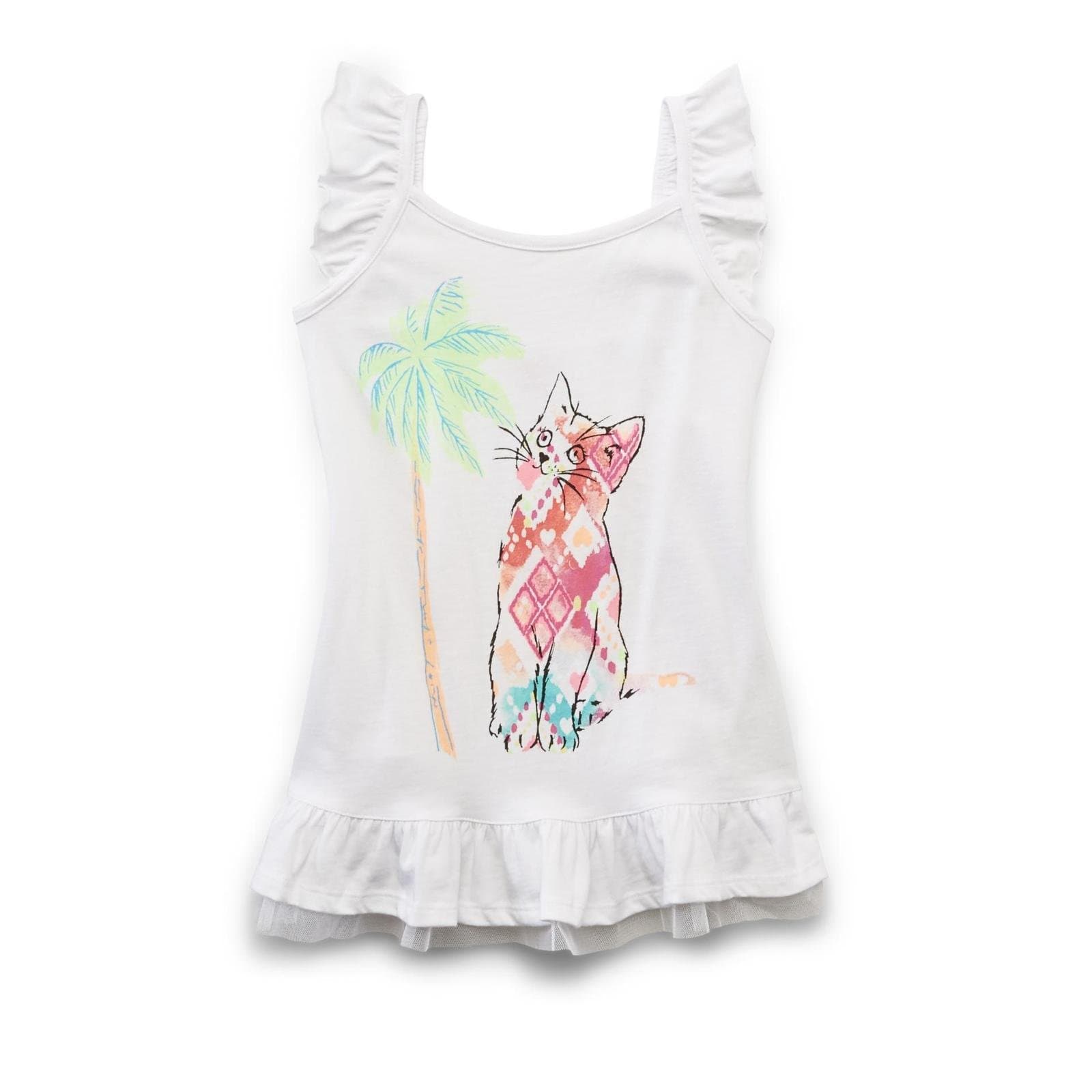 Toughskins Girl's Stylish Summer Tank Top (M (5/6), Cat/Palm Tree)