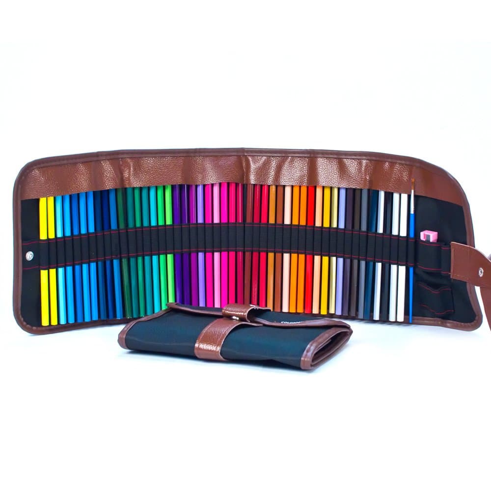 MANDBOYCOLORPRISM, Colored Pencils with Canvas Case / 48 Count Vibrant Artist Grade Blend-able. Includes E-Coloring Book, pencil sharpener, and watercolor brush.